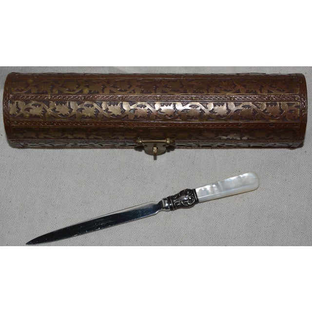 Copper Brass And Wood Box With Mother Of Pearl Handle Letter Opener Chairish