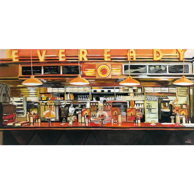 American Diner Painting by Leading British Urban Landscape Artist, Angela Wakefield. Paintings of American Diners, Food...