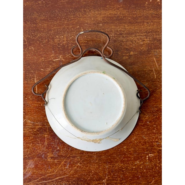 Antique Chinese Famille Rose Porcelain Bowl in Wrought Iron Wall Mount For Sale - Image 9 of 9