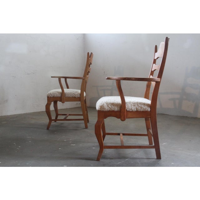 Set of Vintage Brutalist Oak Razorblade Armchairs by Henning Kjærnulf, 1960s For Sale - Image 9 of 14