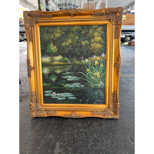 Late 20th Century Impressionist Painting of Lily Pond Framed Signed by R Grove For Sale In West Palm - Image 6 of 7