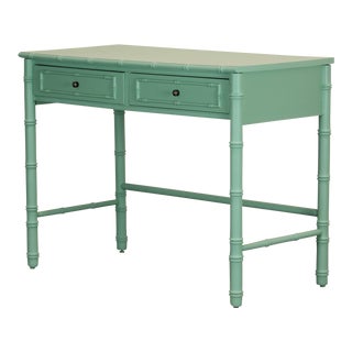 Vintage Faux Bamboo Green Desk of Two Drawers For Sale