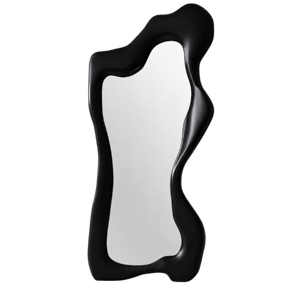Luxury Sculptural Full Length Mirror 70.9" Organic Freeform Black Frame For Sale