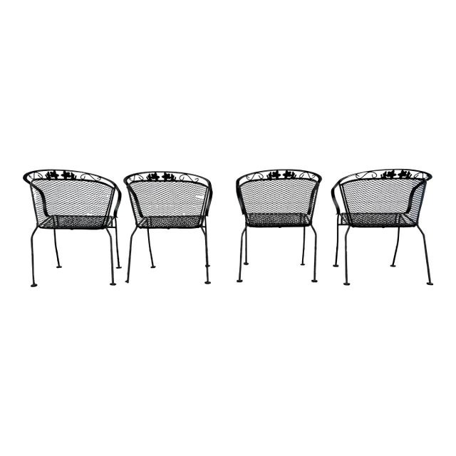 Vintage Woodard Style Outdoor Wrought Iron Arm Chairs – Set of 4 For Sale