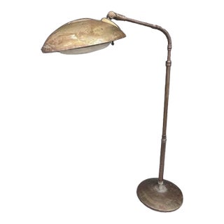 Vintage 1920s Doctor Barber Fortuny Style Brass Floor Lamp Gooseneck Deflector For Sale