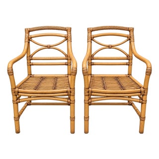 Pair of Vintage McGuire San Francisco Sculptural Rattan Armchairs For Sale
