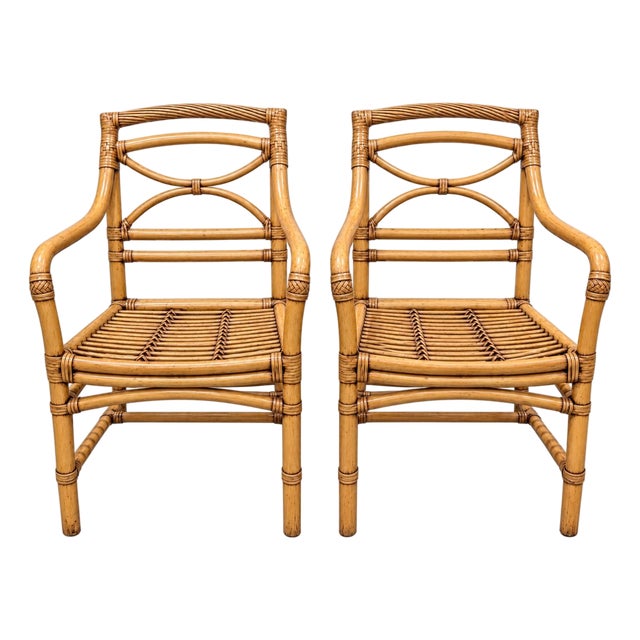 Pair of Vintage McGuire San Francisco Sculptural Rattan Armchairs For Sale