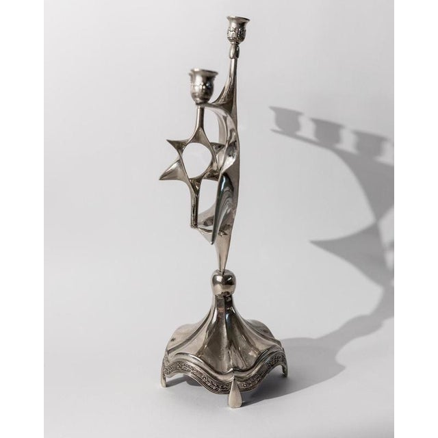 Mid-Century Silver-Plated Hanukkah Menorah with Rotating Star of David, 1960s For Sale - Image 9 of 11
