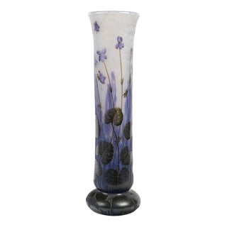Large Roll Vase Violets by Jean Daum for Daum, 1905 For Sale