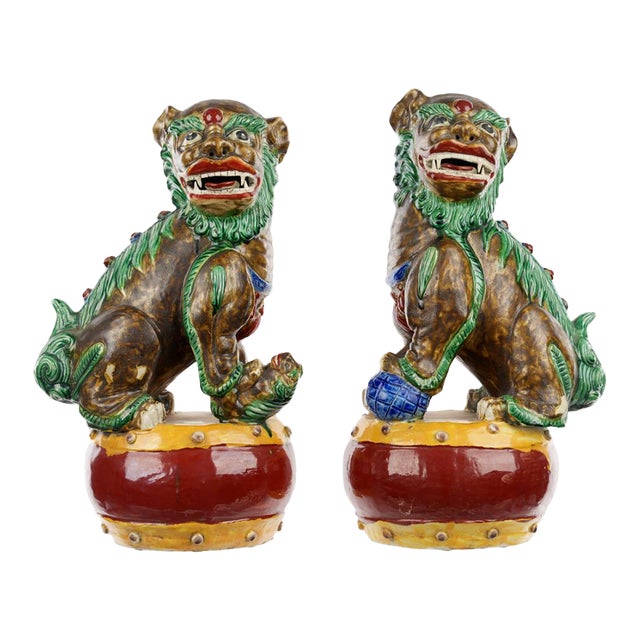 19th Century Chinese Sancai Glazed Foo Dogs For Sale