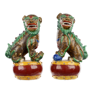 19th Century Chinese Sancai Glazed Foo Dogs