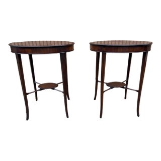 Pair of Edwardian Mahogany Oval Top Lamp or Side Tables. For Sale