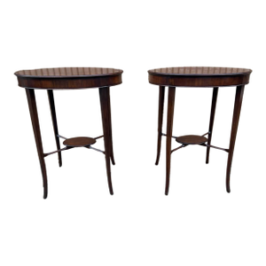 Pair of Edwardian Mahogany Oval Top Lamp or Side Tables.