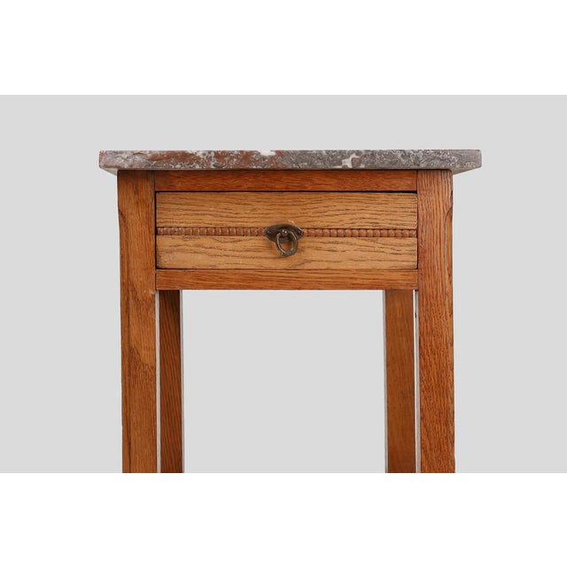 French Art Deco Nightstand in Oak with Pink Marble Top, 1930s For Sale - Image 4 of 14