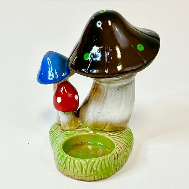 1980s Vintage Boho Chic Arts & Crafts Ceramic Mushroom Candle Votive Holder. For Sale - Image 12 of 16