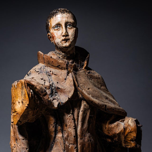 Unknown, Wooden Sculpture of Saint Francis of Assisi, 1800s, Wood For Sale - Image 4 of 7