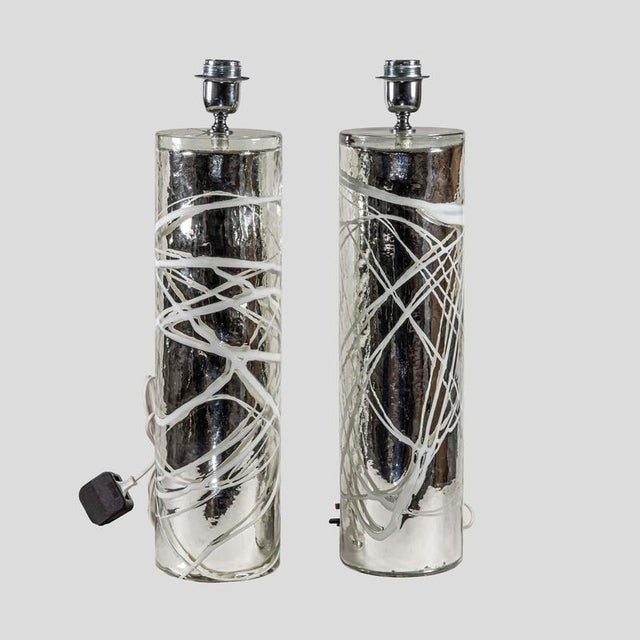 Silver Mirrored Murano Glass Table Lamps, 2000s, Set of 2 For Sale - Image 6 of 8
