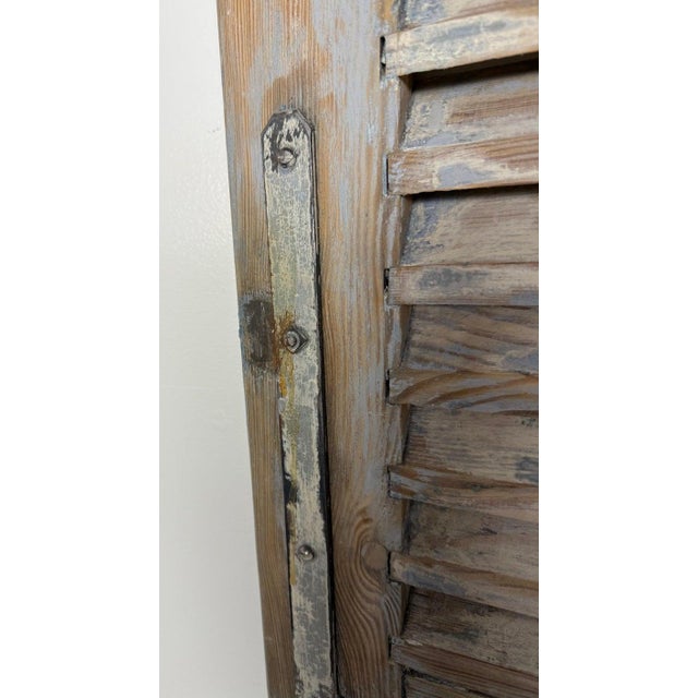 19th Century Antique French Provincial Distressed Wood Shutters, Pair For Sale - Image 9 of 15