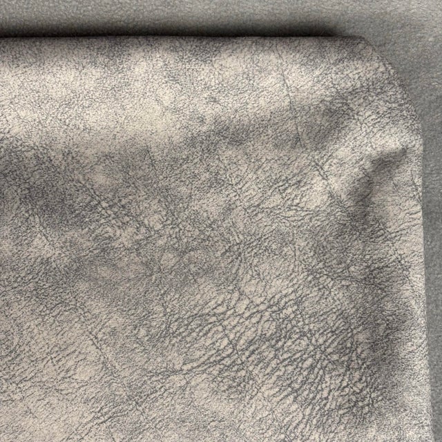 Handcrafted square throw pillow cover featuring a textured distressed faux leather look velvet fabric in mottled gray and...