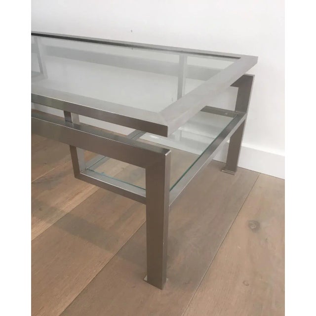 Brushed Steel Coffee Table with Small Glass on Each Side For Sale - Image 6 of 13