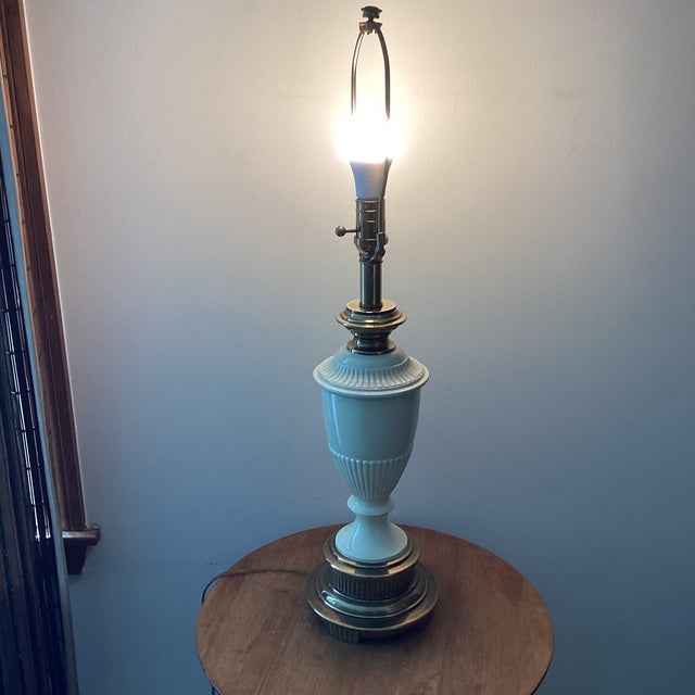 Vintage Rare Ethan Allen Art Deco Brass and Enamel Urn Table Lamp Footed Base For Sale - Image 12 of 12