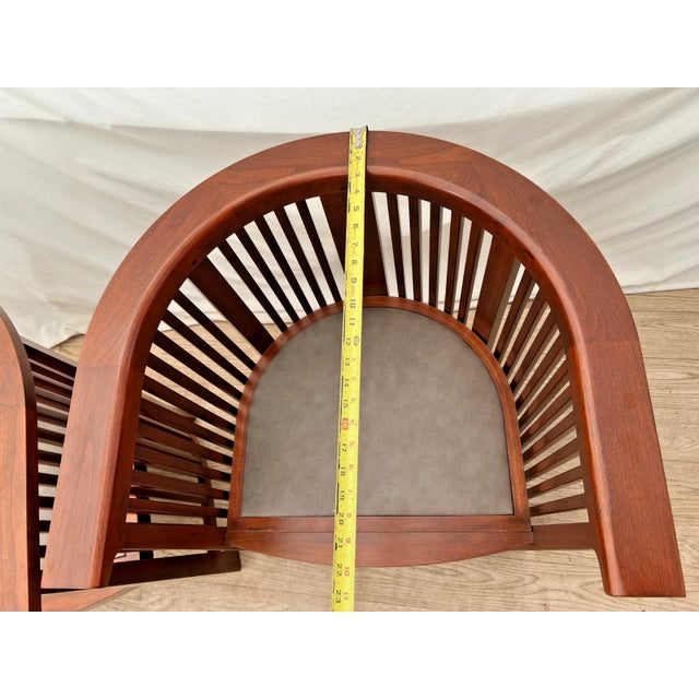 Rare Set of Stickley Lounge Chairs Spindle Barrel Back Solid Cherry Leather Seat For Sale - Image 13 of 18