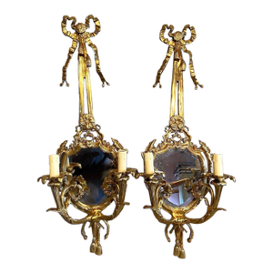 Late 20c French Louis XVI Bronze Wall Lamps/ Sconces - Pair 2 PCS