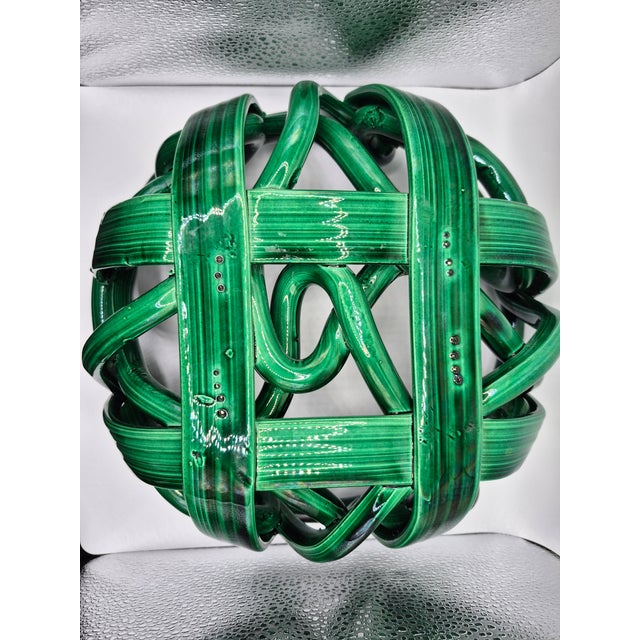 Postmodern Green Ceramic Braided Woven Abstract Centerpiece Bowl For Sale - Image 9 of 11
