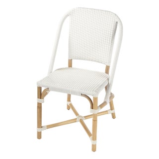 Tenor 18.5 in. Seat Height Rattan Side Dining Chair with Back, Smooth White For Sale