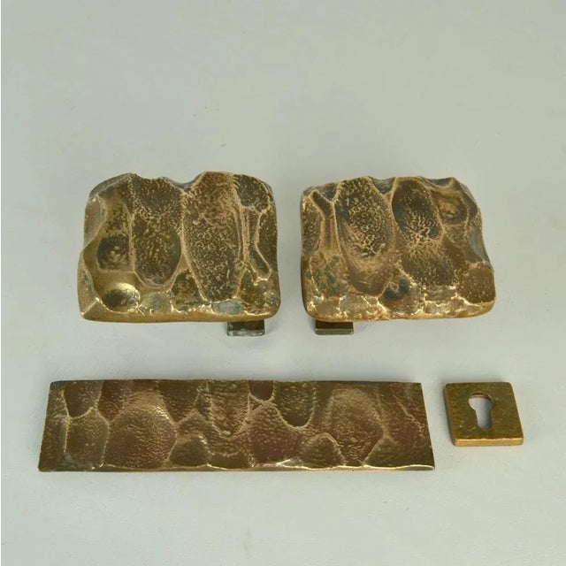 Push Pull Door Handles with Letterbox and Key Fixtures in Bronze Relief, 1970s, Set of 4 For Sale - Image 12 of 13