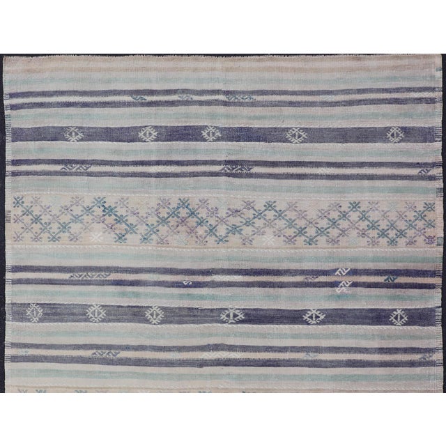 Vintage Turkish Flat-Weave L. Green, Taupe, Butter, Lavender & Ink Blue For Sale - Image 4 of 11