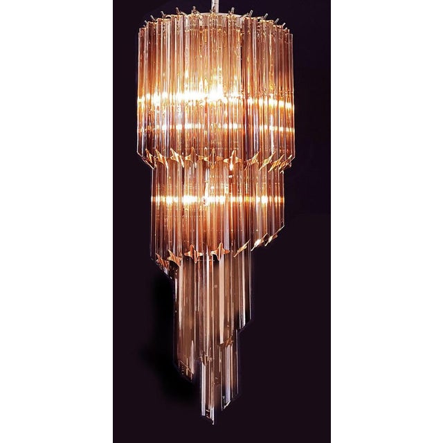 Murano Glass Spiral Chandeliers with 54 Quadriedri Smoked Prisms, 1980s, Set of 2 For Sale - Image 4 of 9