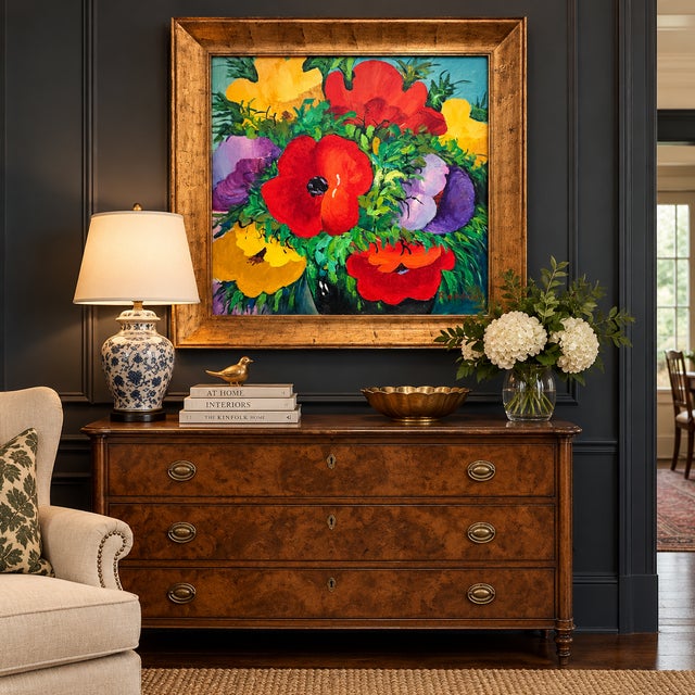 Vintage Signed Expressionist Floral Still Life Oil Painting in Gilt Wood Frame, Circa 1980s For Sale - Image 4 of 7