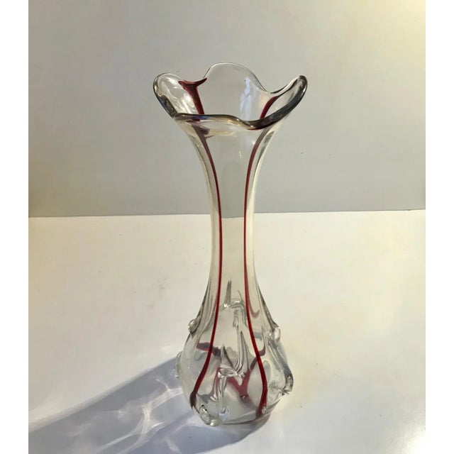 Large Art Nouveau Glass Vase with Cherry Threading, 1910s For Sale - Image 4 of 11