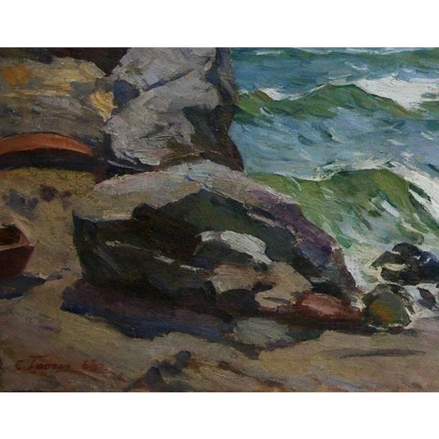 1960s Seascape Oil Painting, Ukrainian Artist Grosh, 1963 100-130 For Sale - Image 4 of 6