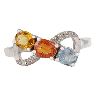 Carat&Her Infinity Bow Promise Ring With Multi Sapphire & Diamond Accents, Size 7 For Sale