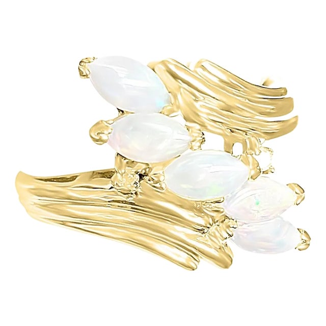 Marquise Opal Ring 14k Yellow Gold, Size 7 For Sale