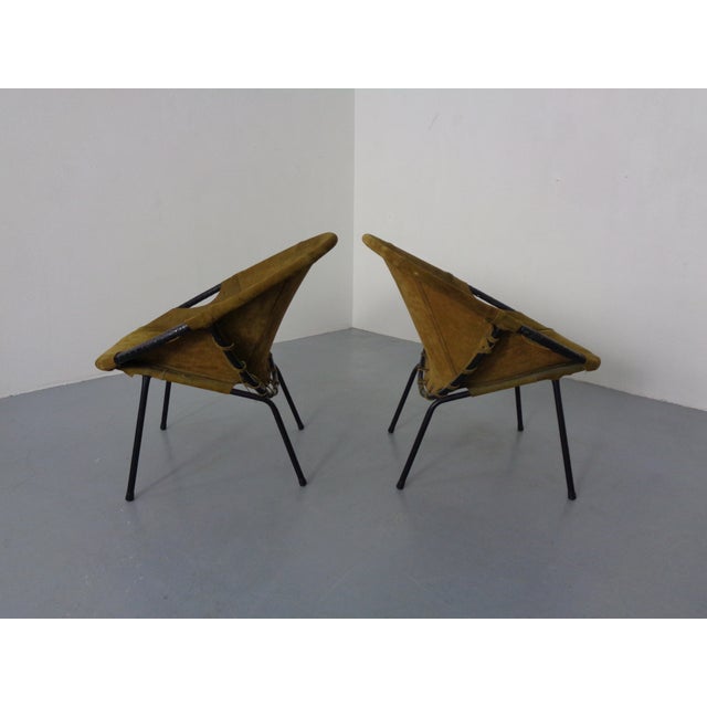 Mid-Century Modern Olive Green Suede Balloon Chairs from Lusch, Germany, 1960s, Set of 2 For Sale - Image 3 of 16