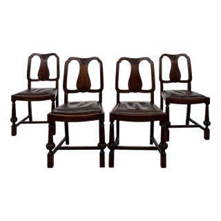 Early 20th Century Antique English Edwardian Oak Dining Chairs, Set of 4 For Sale