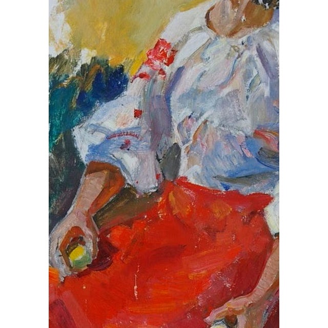 Vintage Ukrainian Woman Portrait, Original Oil Painting on Cardboard 70-50 For Sale - Image 4 of 6