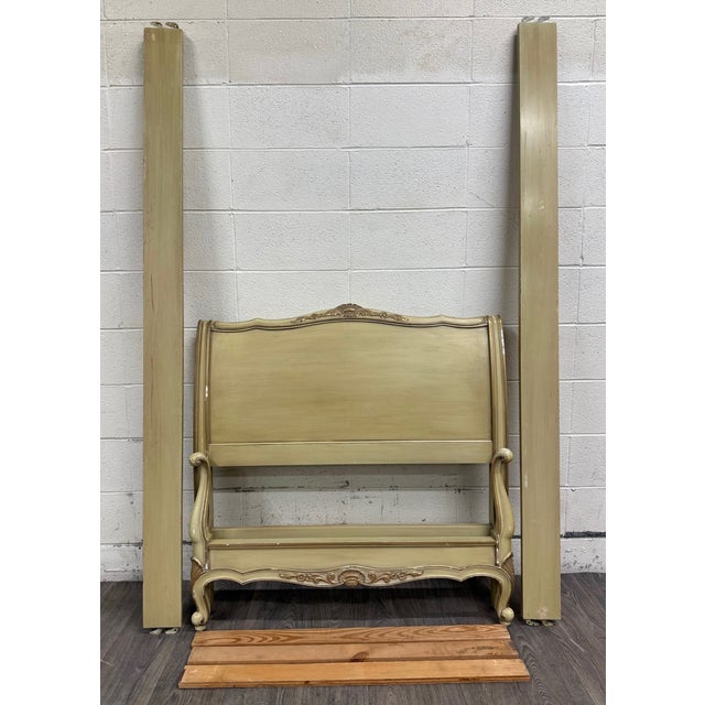 This is a gorgeous vintage French Provincial Louis XV style twin bed finished in the sought-after French Bisque cream...
