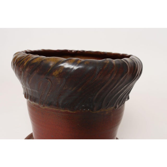 Vintage Crimson and Slate Studio Ceramic Planter With Saucer by Deanna Nichols For Sale - Image 9 of 18