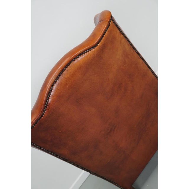 Vintage Dutch Cognac Wingback Leather Club Chair For Sale - Image 9 of 18
