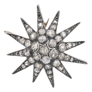 Late 19th Century Victorian 7.00 Carat Diamond 9k Yellow Gold and Silver Starburst Brooch