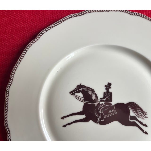 Large French Paris Porcelain Art Deco Charger Plate With Equestrian Silhouette of Horse & Rider Manner of Gio Ponti Signed Primavera For Sale - Image 4 of 5