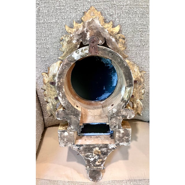 Antique French Gilt Wood Clock Case W/Mirrored Convex Glass Finish For Sale - Image 10 of 13