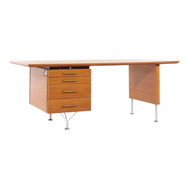 Stow Davis Mid Century Walnut and Brass Desk For Sale