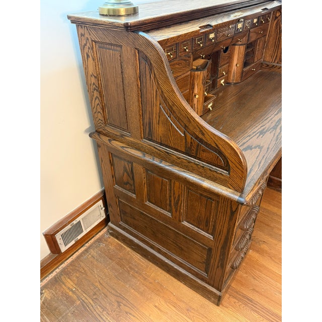 Late 20th Century Oak Rolltop Desk (Oak Crest) With Oak Chair For Sale - Image 14 of 18