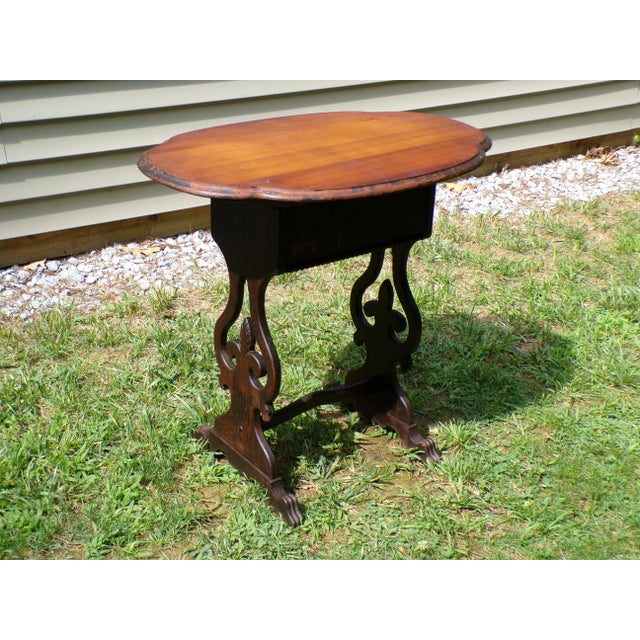 Antique Tilt Top Sewing Table Vintage Walnut Sewing Stand Parlor Lamp Table For Sale - Image 14 of 15