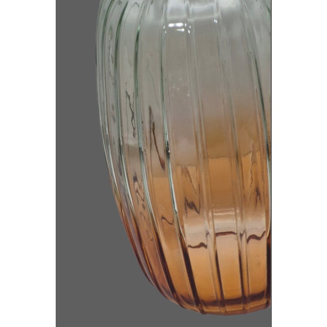 Fluted Glass Vase Ombre Color Green at Top Amber-Orange at Base 10'' Tall For Sale - Image 4 of 8